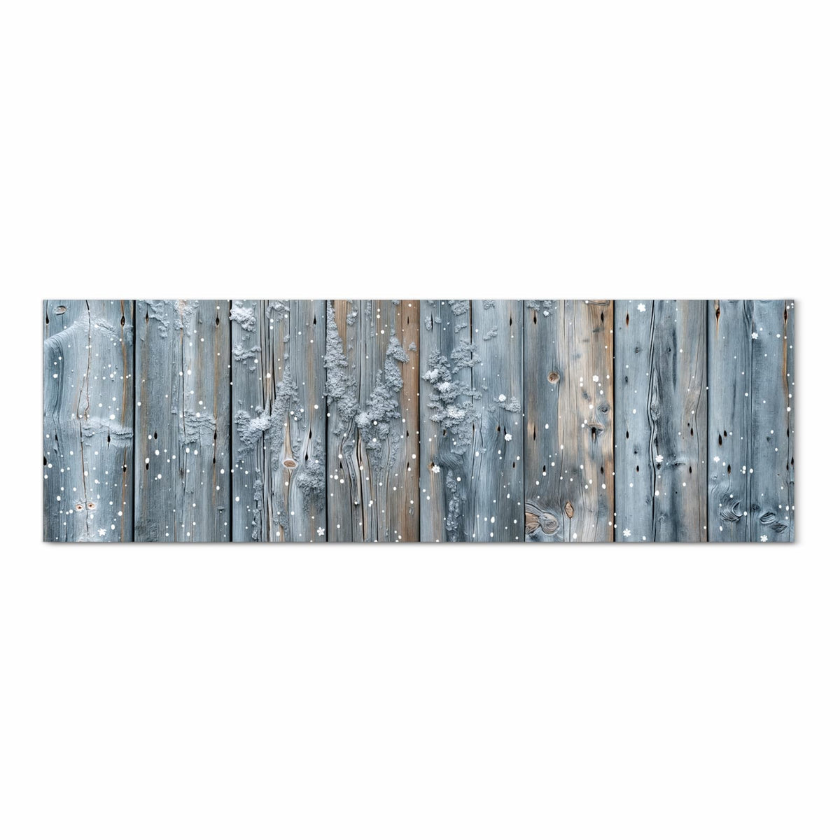 Feuchtigkeitsresistenter Küchenläufer mit Motiv Winter Holzpaneele in Frontansicht