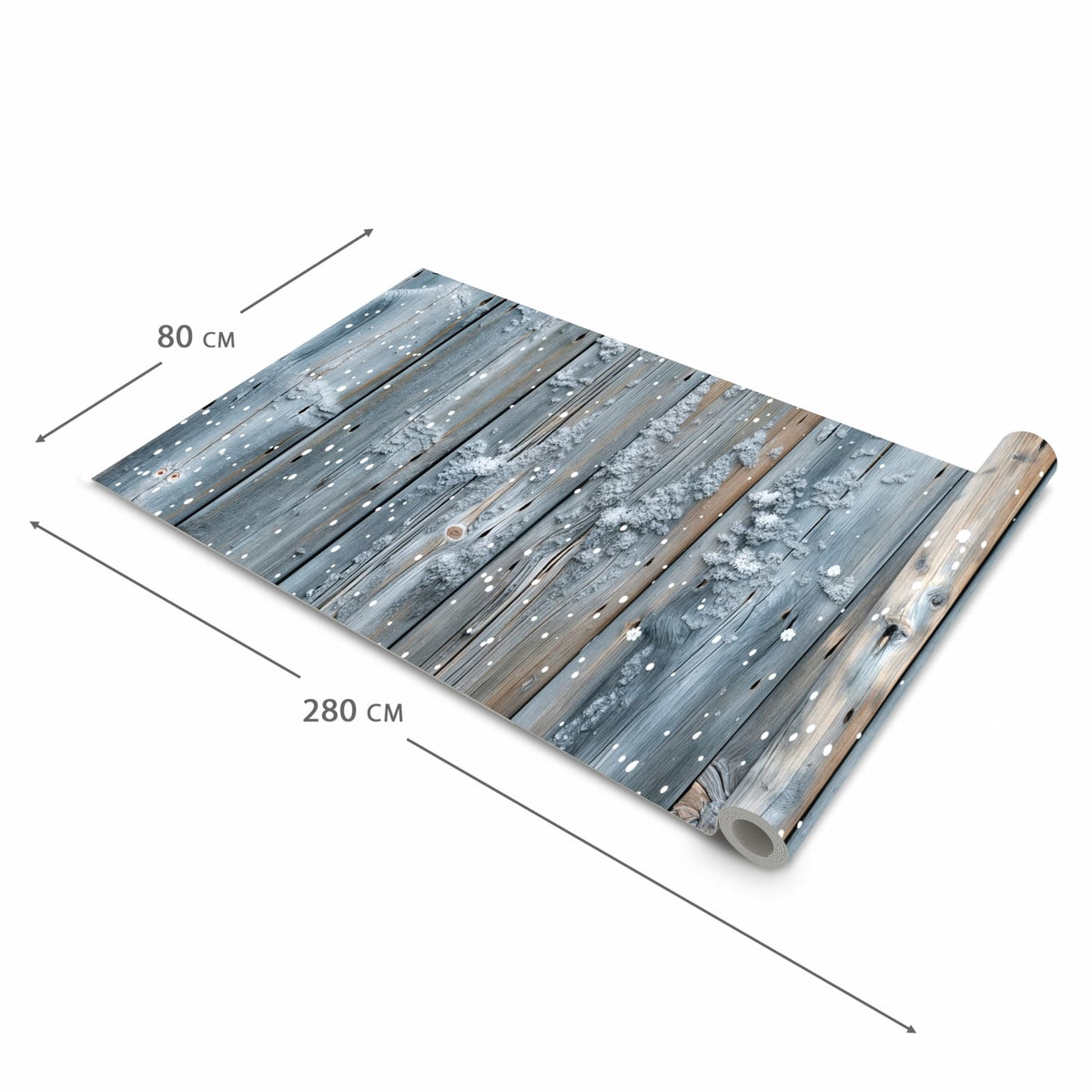 Pflegeleichter Läufer Eingangsbereich mit Motiv Winter Holzpaneele in der Größe 80x250 cm