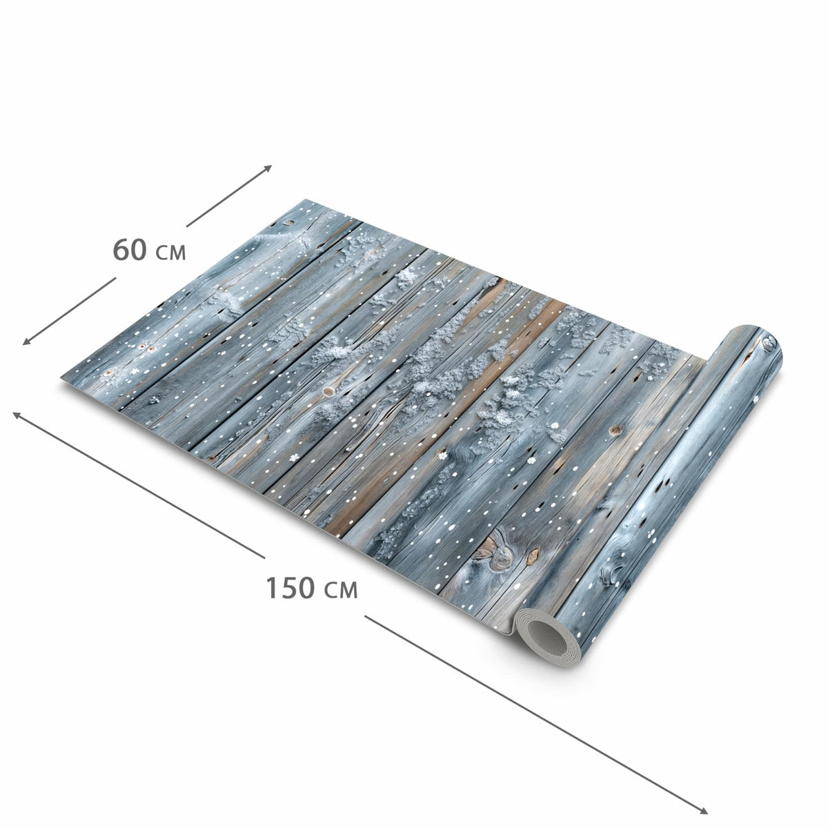 UV-beständiger Küchenvorleger mit Motiv Winter Holzpaneele in der Größe 80x250 cm