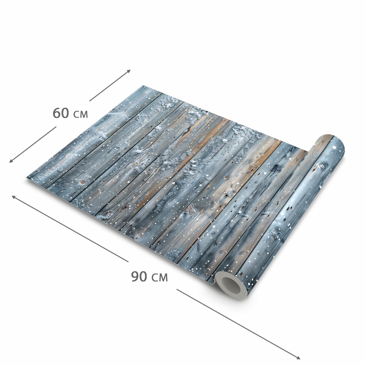 Geruchsneutraler waschbarer Küchenläufer mit Motiv Winter Holzpaneele in der Grösse 80x250 cm