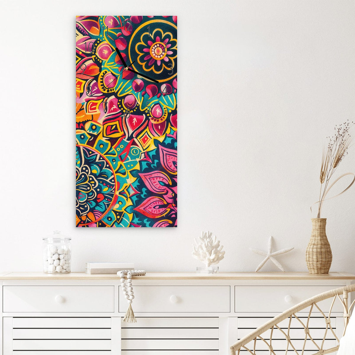 Wanduhr Mandala Design aus Glas – Bunte Mandalas im Kaleidoskop