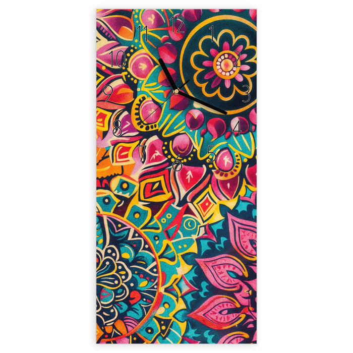 Wanduhr Mandala Design aus Glas – Hochformat 30 × 60 cm mit Ziffernblatt Elegant