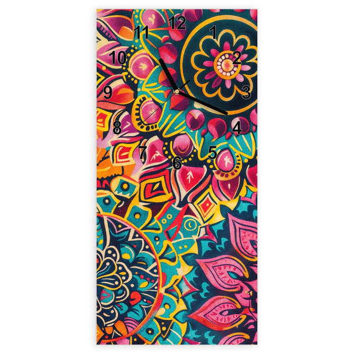 Wanduhr Mandala Design aus Glas – Hochformat 30 × 60 cm mit Ziffernblatt Modern