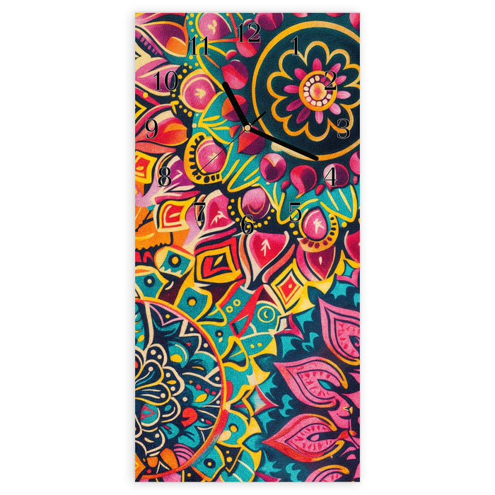 Wanduhr Mandala Design aus Glas – Hochformat 30 × 60 cm mit Ziffernblatt Klassisch