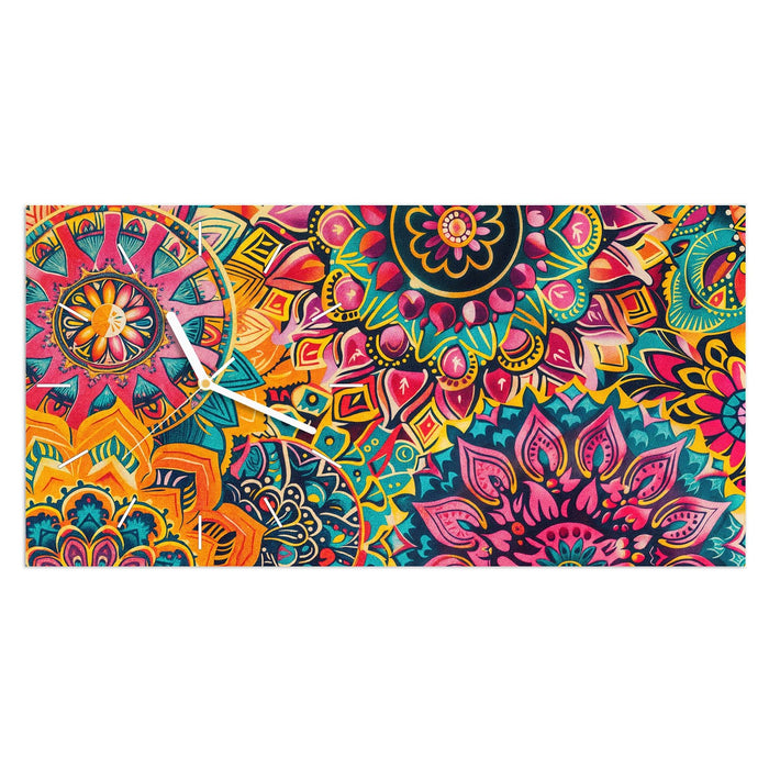 Wanduhr Mandala Design aus Glas – Querformat 60 × 30 cm mit Ziffernblatt Linie