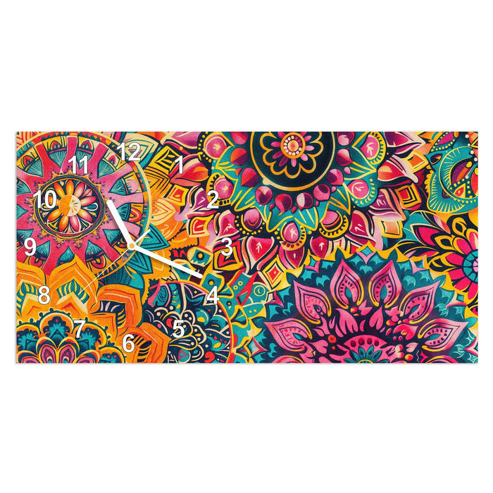 Wanduhr Mandala Design aus Glas – Querformat 60 × 30 cm mit Ziffernblatt Modern