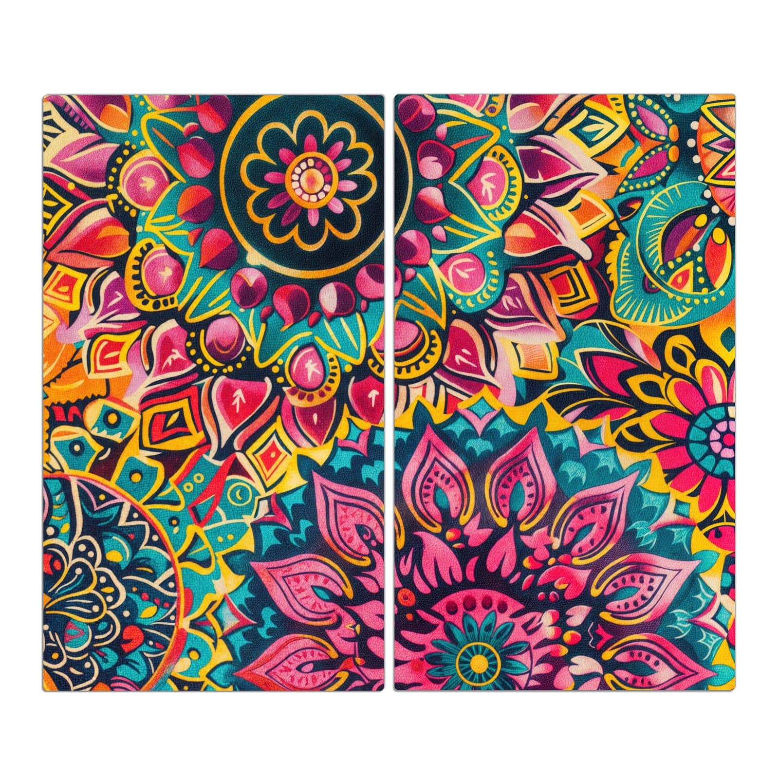 2-teilige Abdeckplatte für Ceranfeld mit Mandala Design-Motiv in der Frontansicht #grösse_2-Teilig (60x52cm)