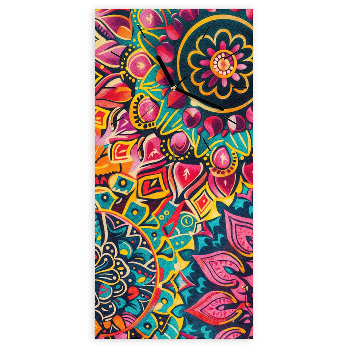 Wanduhr Mandala Design aus Glas – Hochformat 30 × 60 cm mit Ziffernblatt Linie