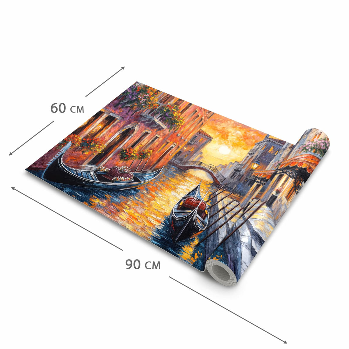 Flacher rutschfester Küchenläufer mit Motiv Romantische Stadtansicht in der Grösse 80x200 cm