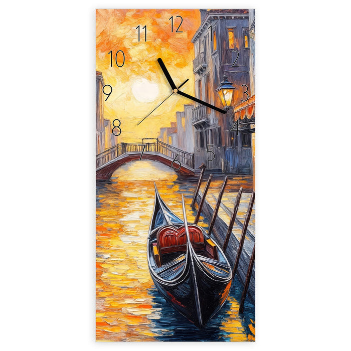 Wanduhr Romantische Stadtansicht aus Glas – Hochformat 30 × 60 cm mit Ziffernblatt Elegant