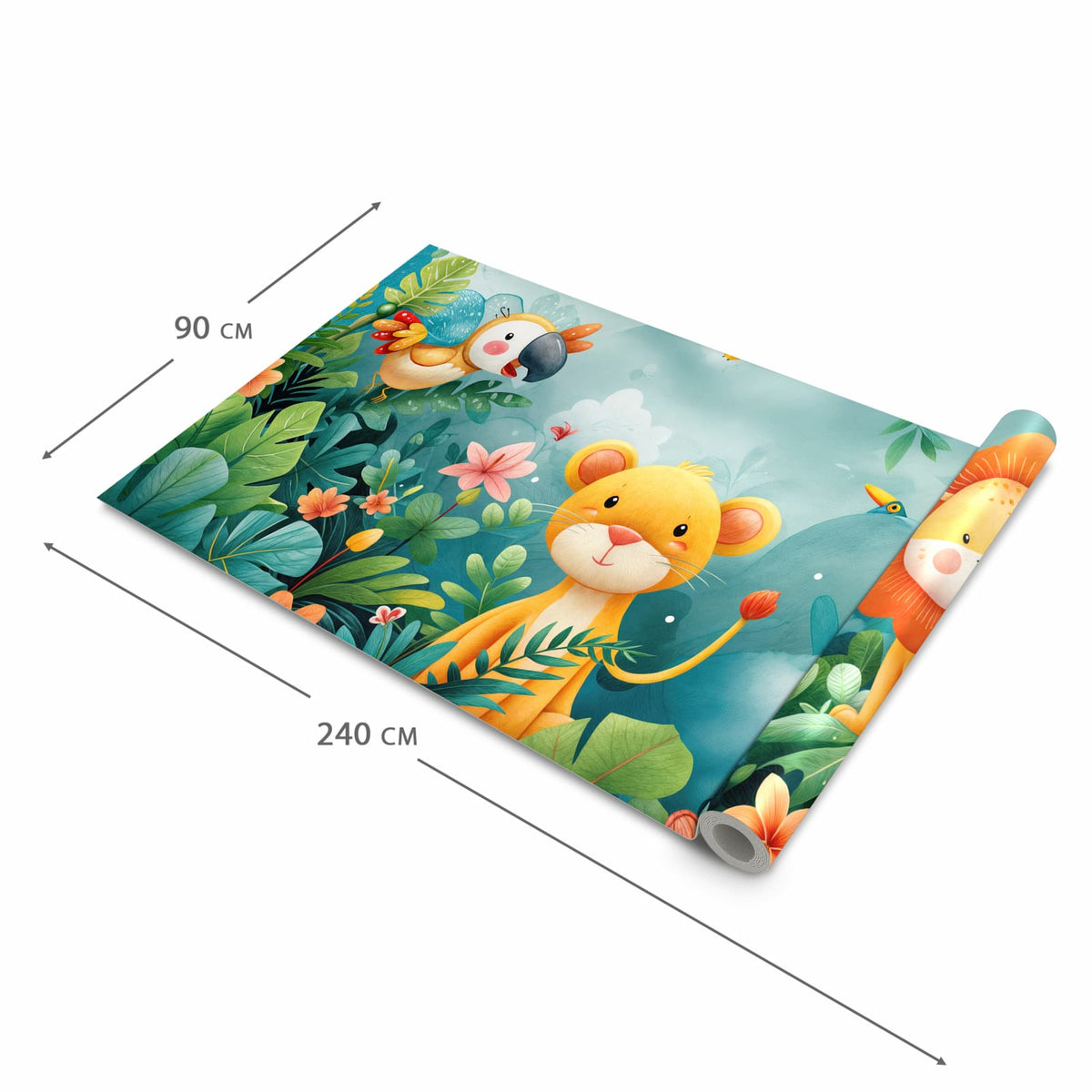 UV-beständiger rutschfester Küchenteppich mit Motiv Dschungeltiere in der Grösse 80x200 cm
