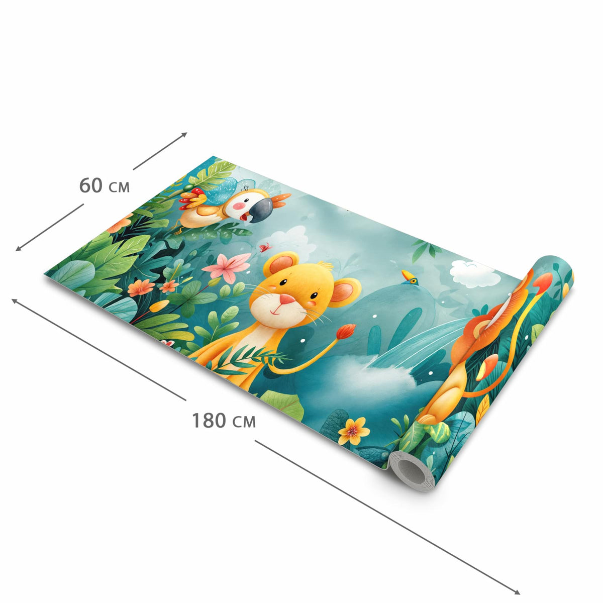 Feuchtigkeitsresistenter Bodenläufer mit Motiv Dschungeltiere in der Grösse 80x200 cm