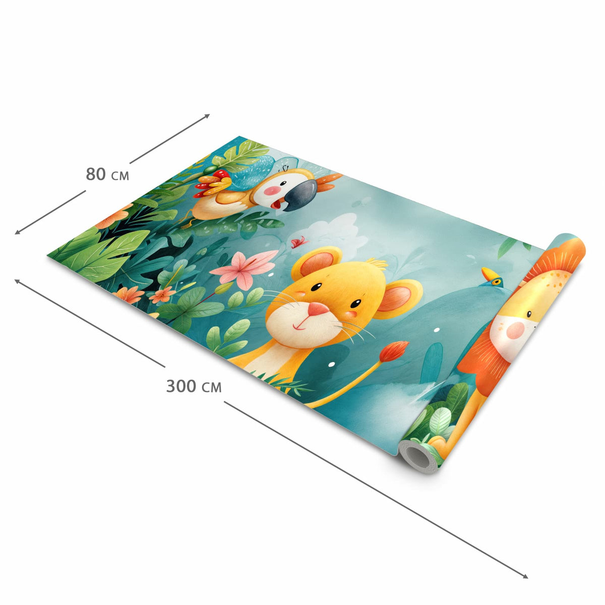 Geräuschdämpfender waschbarer Küchenteppich mit Motiv Dschungeltiere in der Größe 80x200 cm