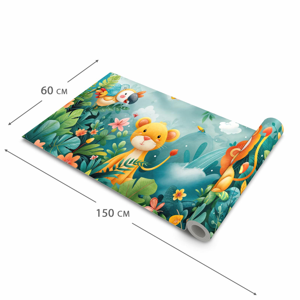 Rutschfester Küchenteppich mit Motiv Dschungeltiere in der Grösse 60x90 cm