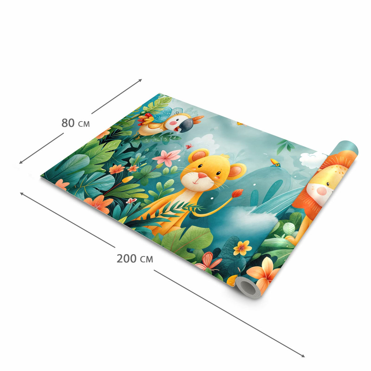 Formstabiler rutschfester Küchenteppich mit Motiv Dschungeltiere in der Grösse 80x200 cm