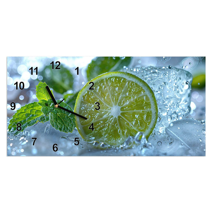 Wanduhr Erfrischende Limette aus Glas – Querformat 60 × 30 cm mit Ziffernblatt Modern