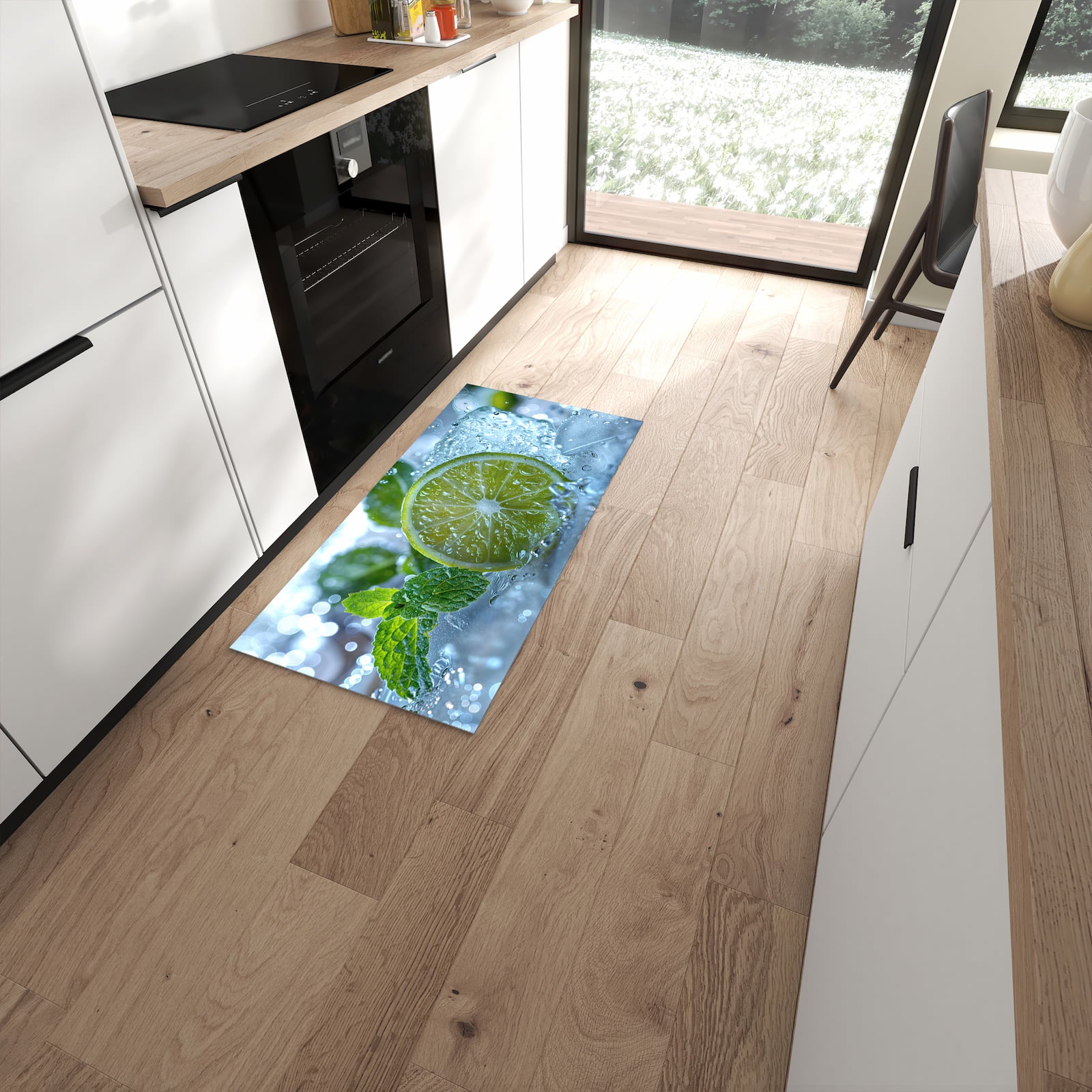 Schmutzabweisender Küchenteppich mit Motiv Erfrischende Limette in moderner Küche #grösse_60 x 120 cm