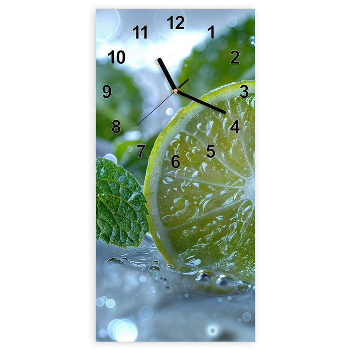 Wanduhr Erfrischende Limette aus Glas – Hochformat 30 × 60 cm mit Ziffernblatt Modern