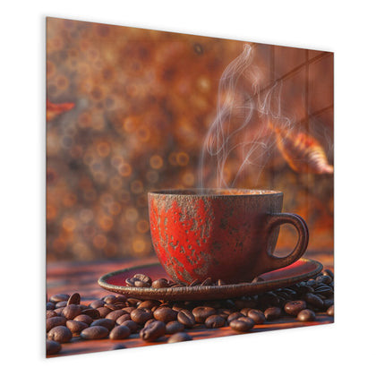 Magnettafel mit dem Motiv Kaffeetasse im Herbst