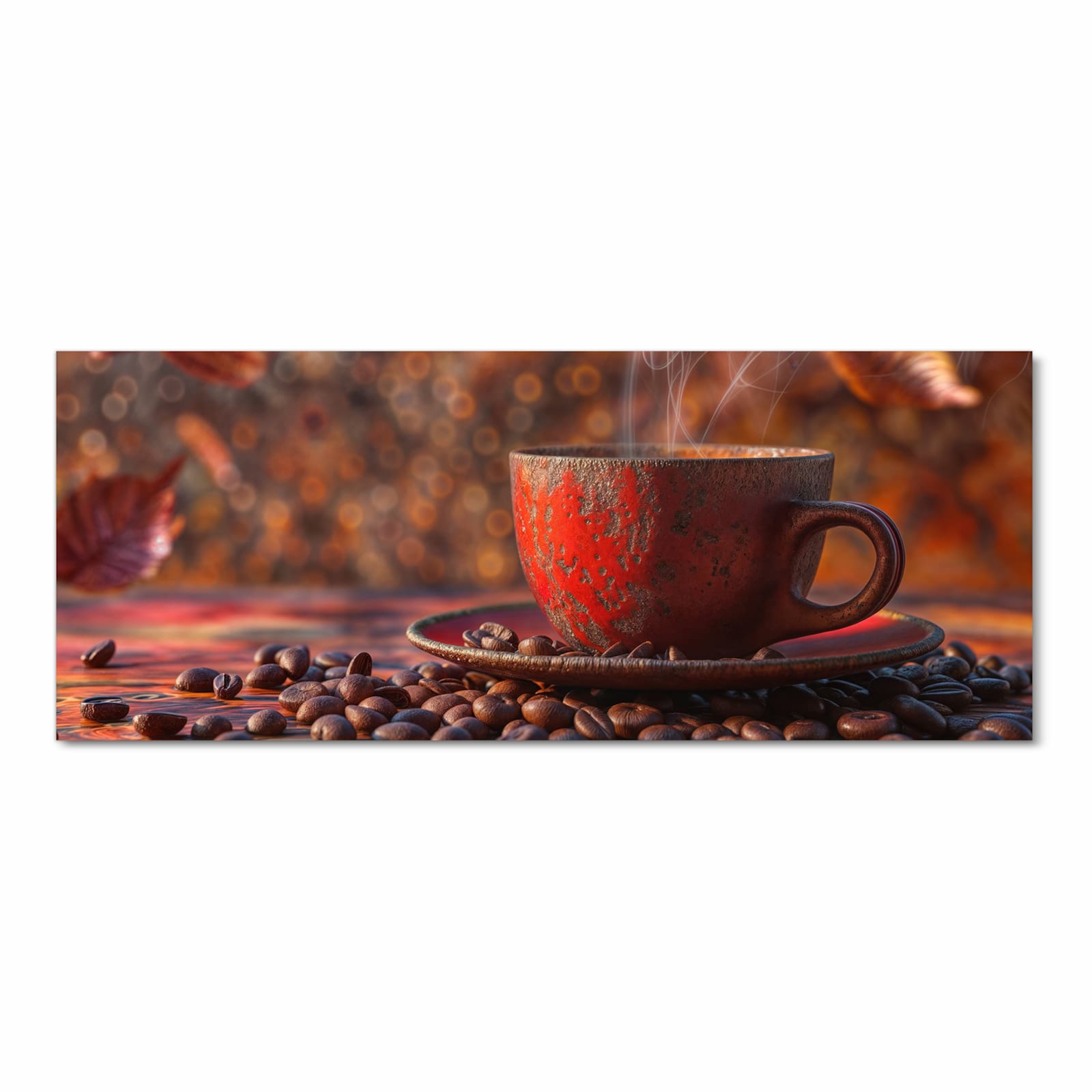 Hygienischer rutschfester Küchenläufer mit Motiv Kaffeetasse im Herbst in Frontansicht