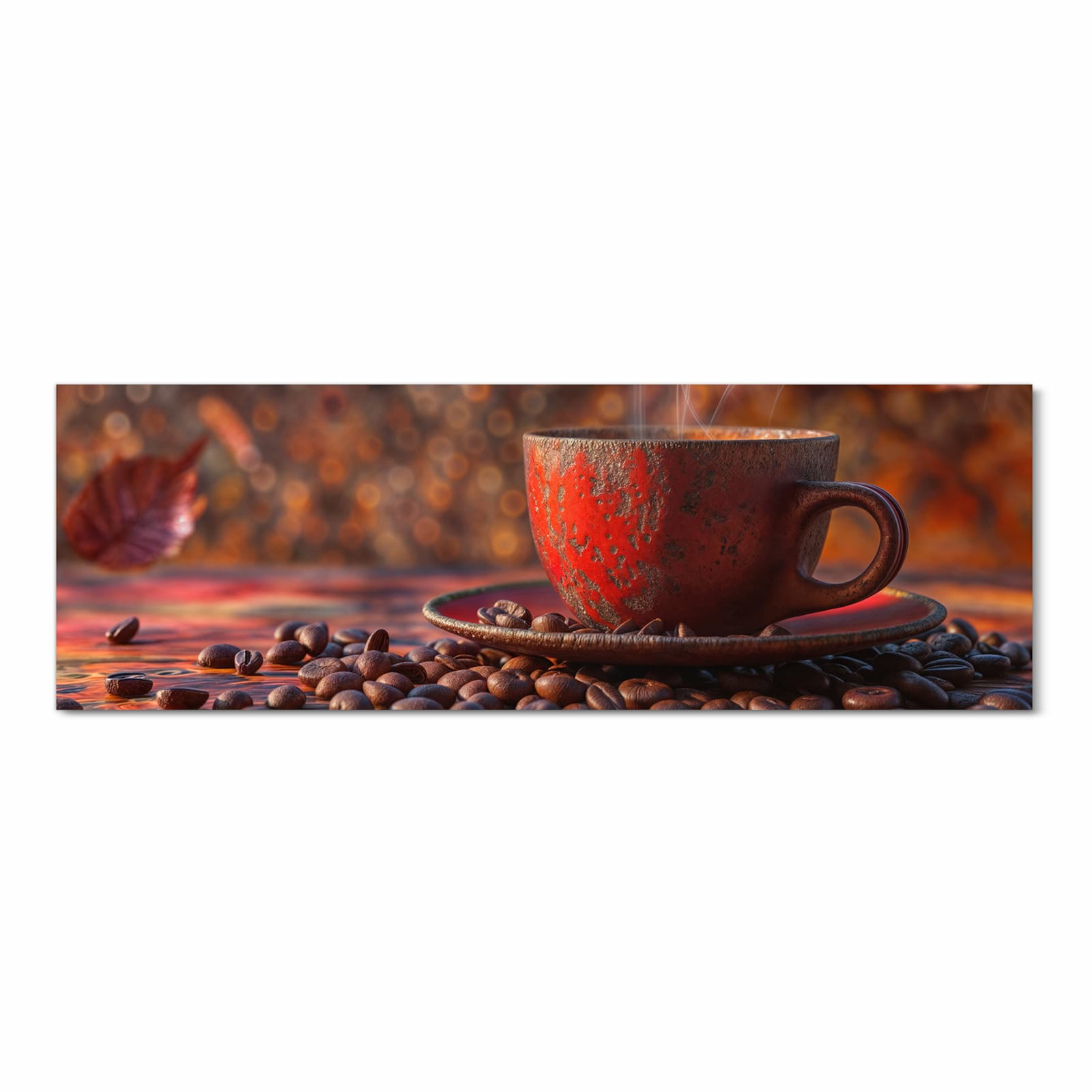 Strapazierfähiger waschbarer Küchenläufer mit Motiv Kaffeetasse im Herbst in Frontansicht