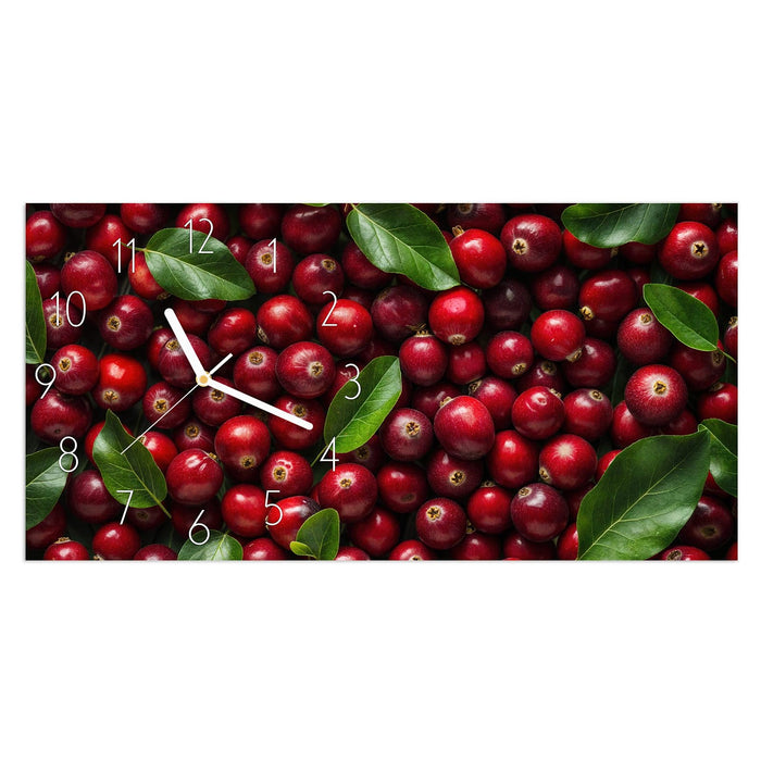 Wanduhr Frische Preiselbeeren aus Glas – Querformat 60 × 30 cm mit Ziffernblatt Elegant