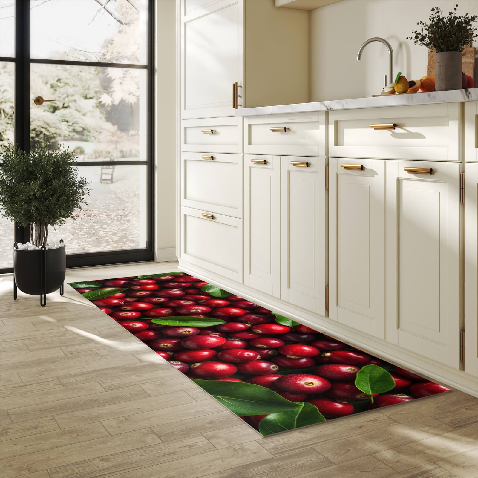 Küchenteppich mit Motiv Frische Preiselbeeren in heller Küche für sicheres Aufbewahren