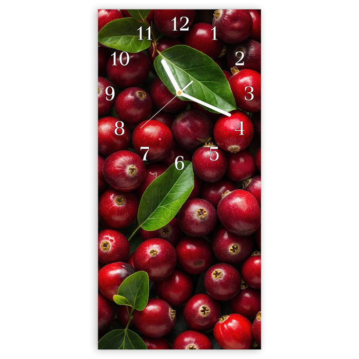 Wanduhr Frische Preiselbeeren aus Glas – Hochformat 30 × 60 cm mit Ziffernblatt Klassisch