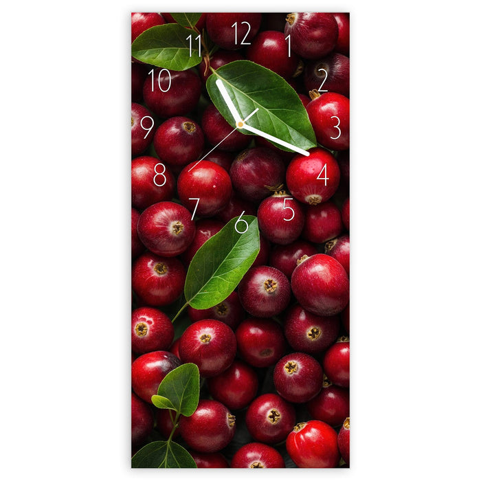 Wanduhr Frische Preiselbeeren aus Glas – Hochformat 30 × 60 cm mit Ziffernblatt Elegant