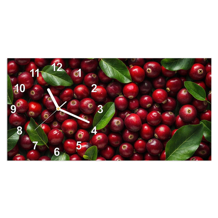Wanduhr Frische Preiselbeeren aus Glas – Querformat 60 × 30 cm mit Ziffernblatt Modern