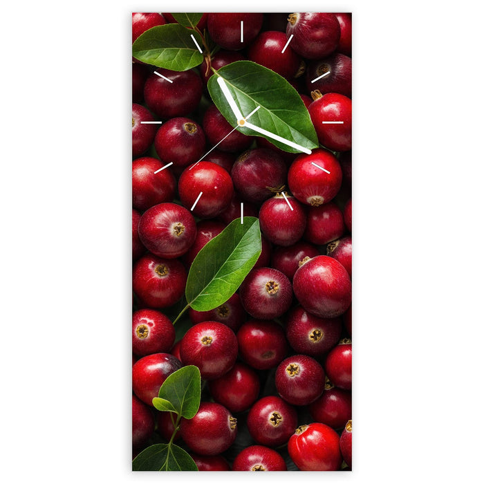 Wanduhr Frische Preiselbeeren aus Glas – Hochformat 30 × 60 cm mit Ziffernblatt Linie
