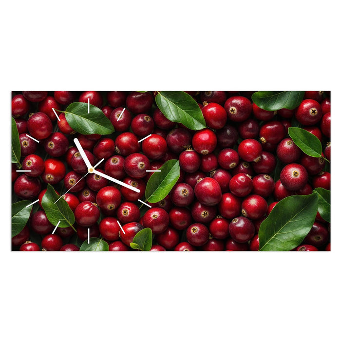 Wanduhr Frische Preiselbeeren aus Glas – Querformat 60 × 30 cm mit Ziffernblatt Linie