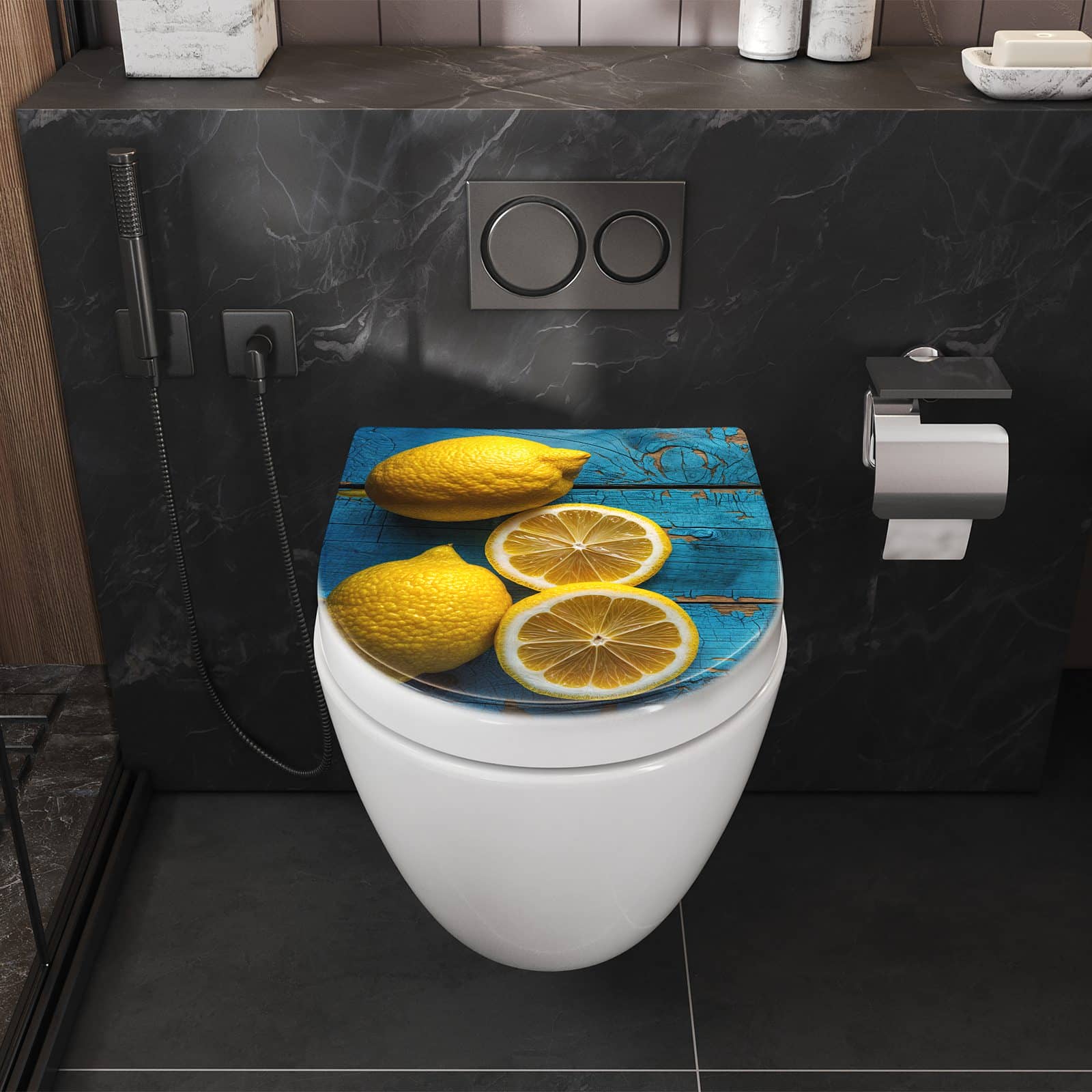 WC-Sitz mit Absenkautomatik Zitronen auf Holz