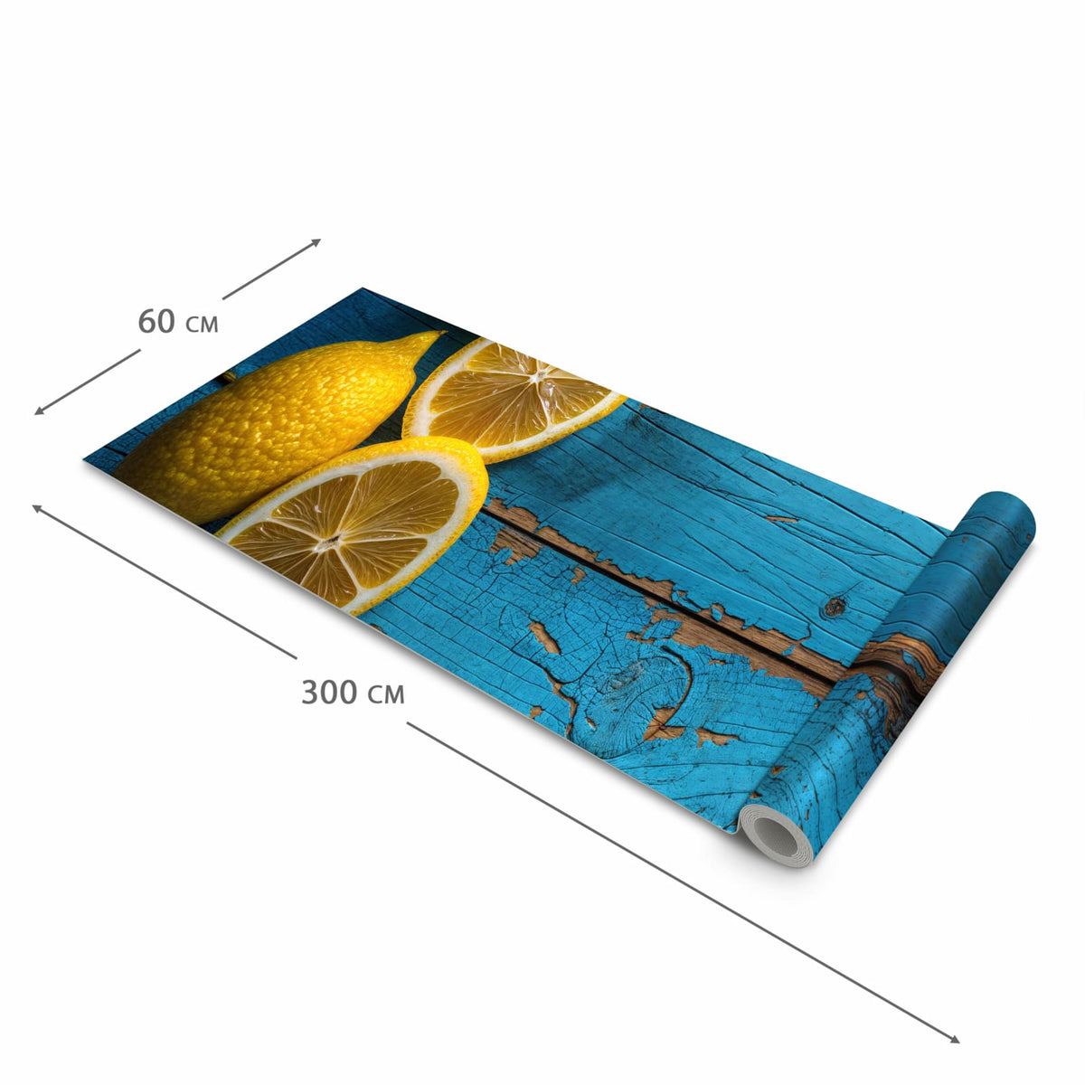 Rutschfester Küchenteppich mit Motiv Zitronen auf Holz in der Grösse 60x300 cm spart Zeit