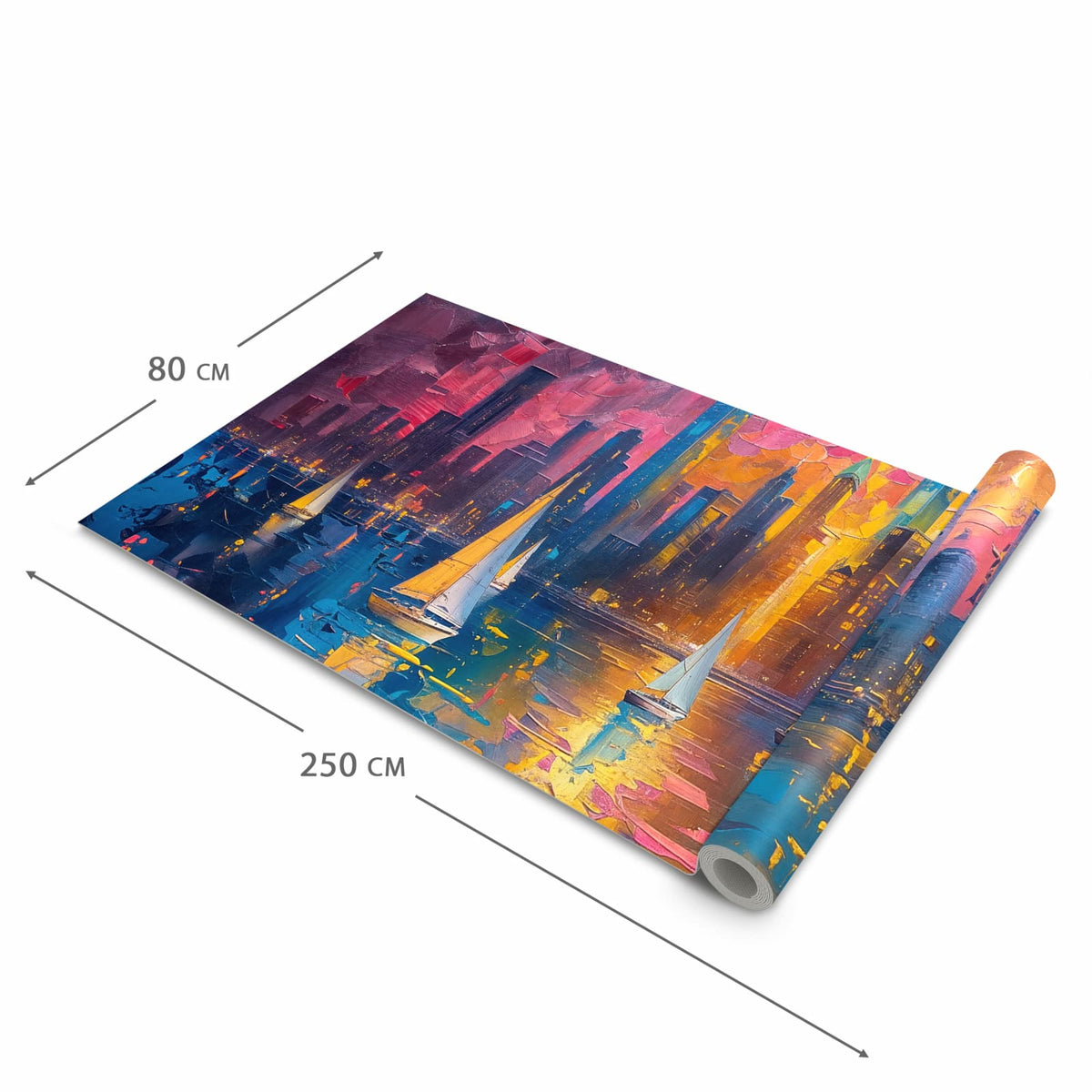 Waschbarer rutschfester Küchenteppich mit Motiv Hafenstadt Bei Nacht in der Grösse 60x300 cm