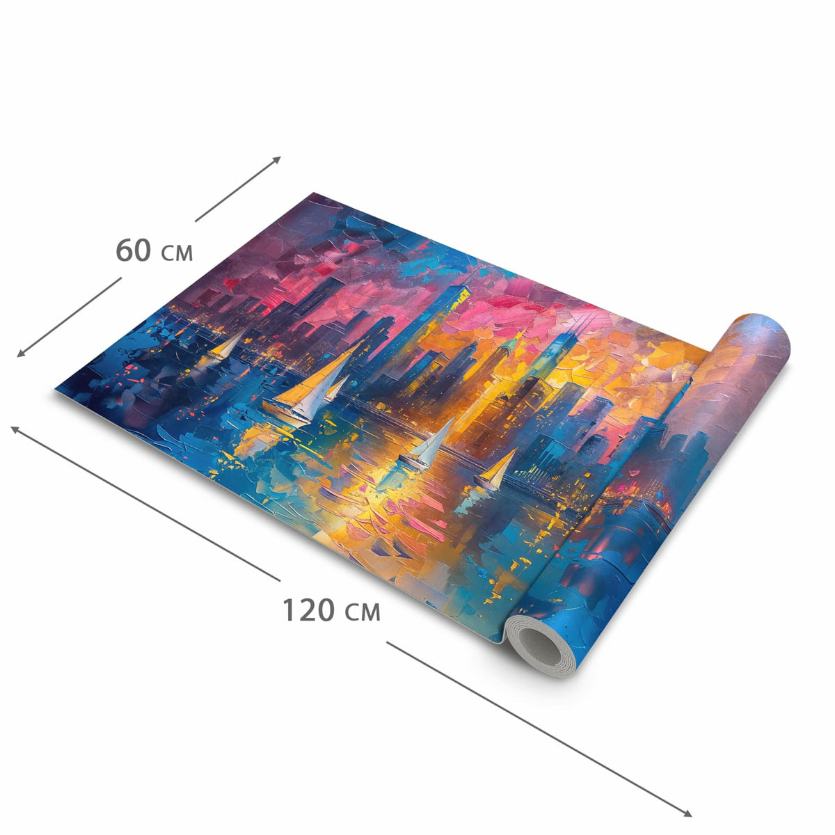 Flacher Küchenläufer mit Motiv Hafenstadt Bei Nacht in der Grösse 60x270 cm