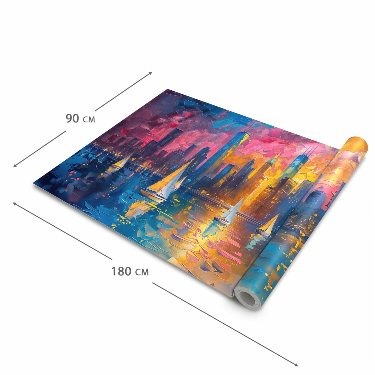 Feuchtigkeitsresistenter waschbarer Teppich Esstisch mit Motiv Hafenstadt Bei Nacht in der Grösse 60x300 cm
