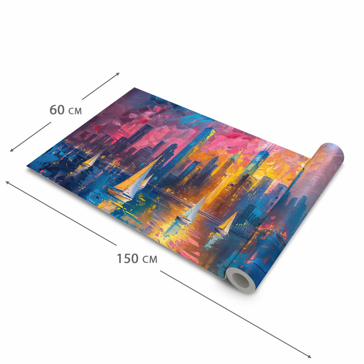 Pflegeleichter Teppichläufer für die Küche mit Motiv Hafenstadt Bei Nacht in der Grösse 60x270 cm