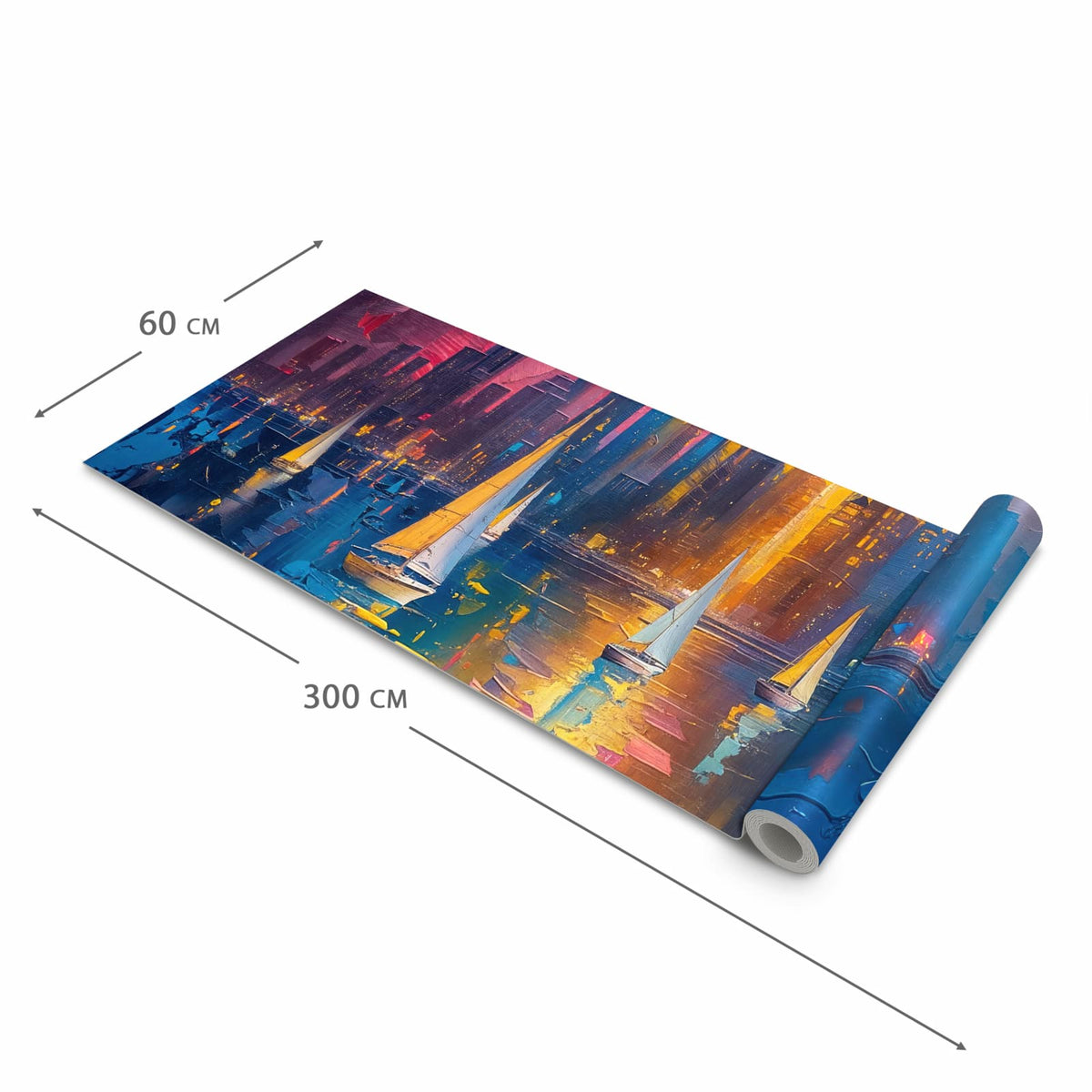Küchenläufer für Eingangsbereich mit Motiv Hafenstadt Bei Nacht in der Größe 60x270 cm - angenehme Haptik