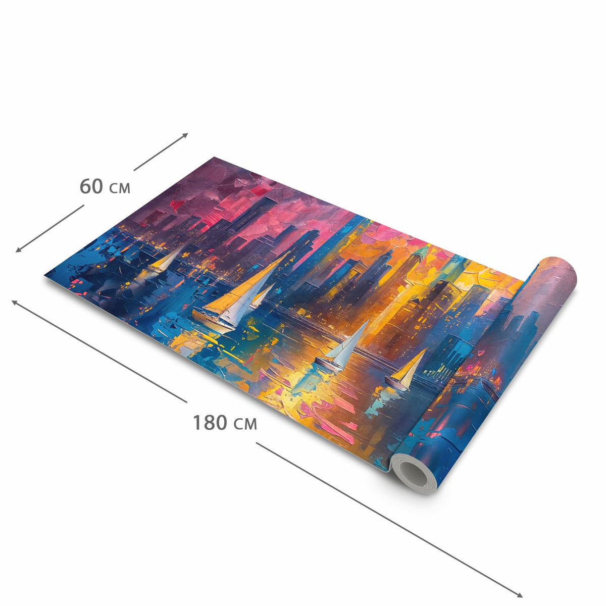 Komfortabler waschbarer Läufer für die Küche mit Motiv Hafenstadt Bei Nacht in der Grösse 60x270 cm