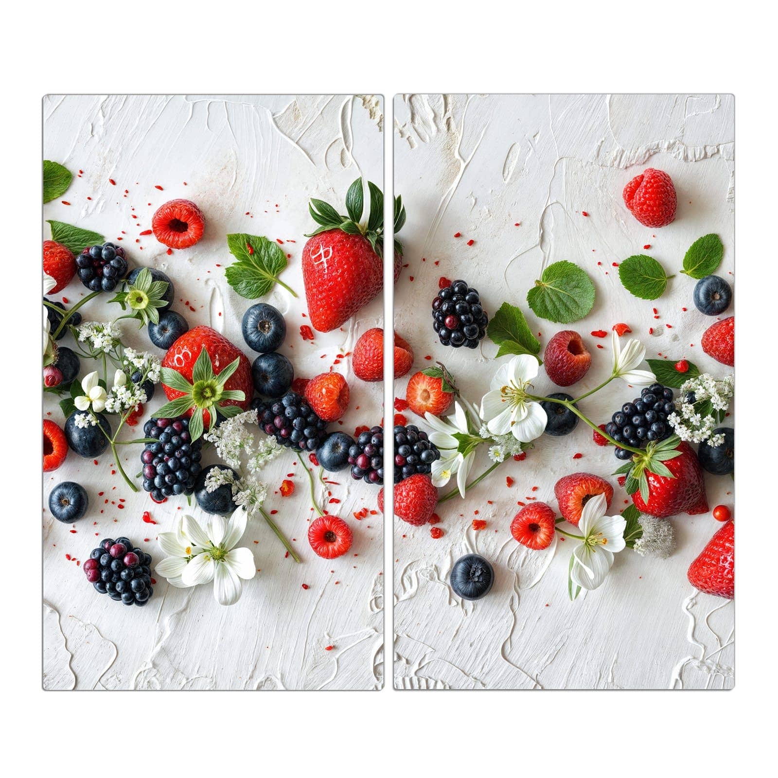 2-teilige Herdabdeckplatten mit Bunte Beerenmischung-Motiv in der Frontansicht #grösse_2-Teilig (60x52cm)