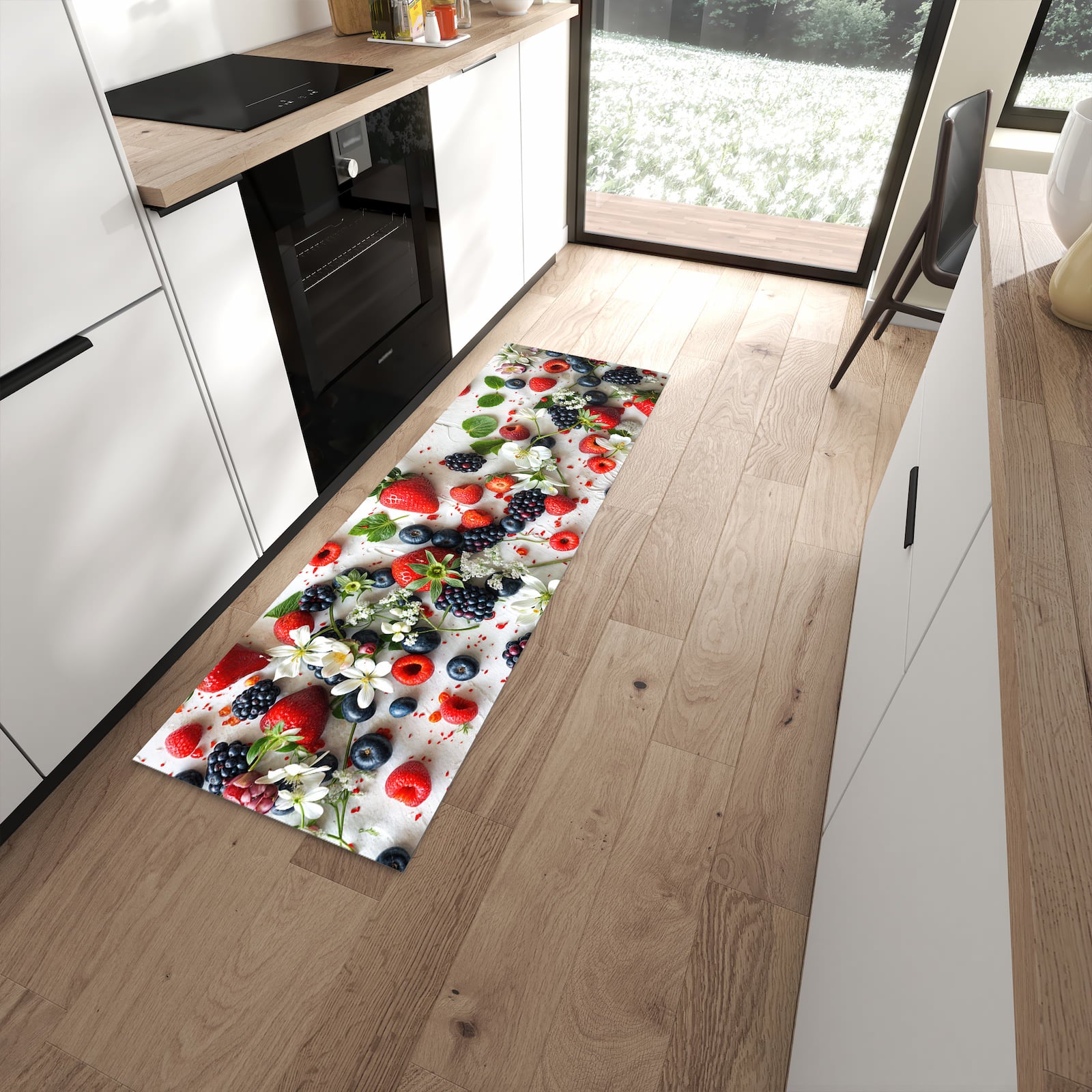 Zeitsparender rutschfester Läufer mit Motiv Beeren von Bunte in moderner Küche