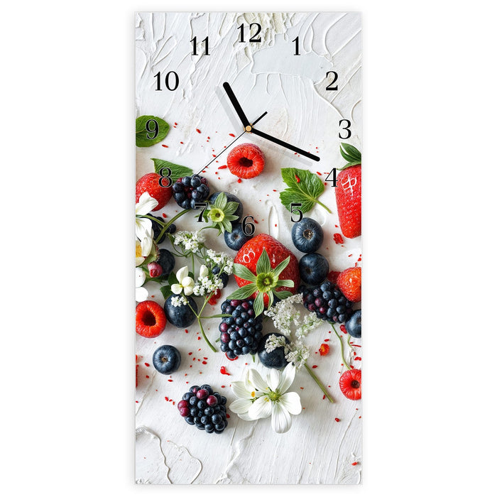 Wanduhr Bunte Beerenmischung aus Glas – Hochformat 30 × 60 cm mit Ziffernblatt Klassisch