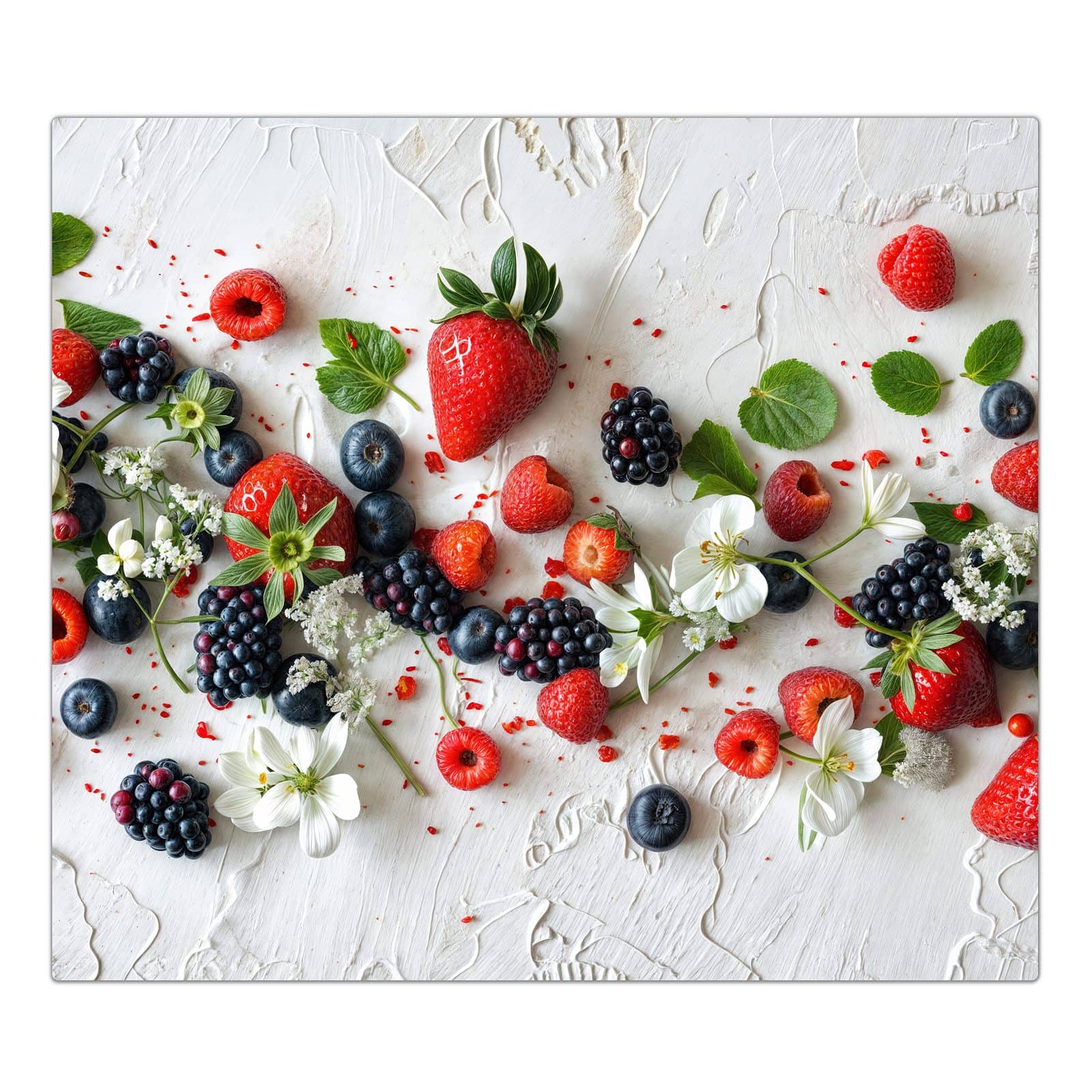 1-teilige Herdabdeckplatte aus Glas mit Bunte Beerenmischung-Motiv in der Frontansicht #grösse_1-Teilig (60x52cm)