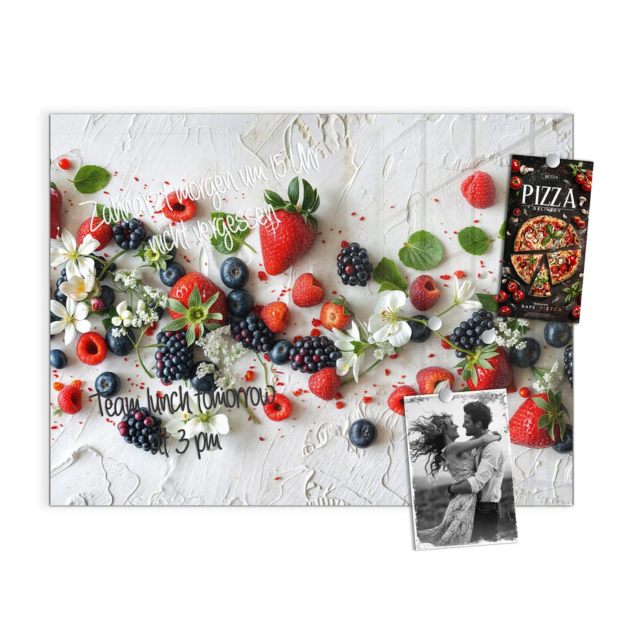 Maße Magnettafel - Beeren mit weißen Blüten