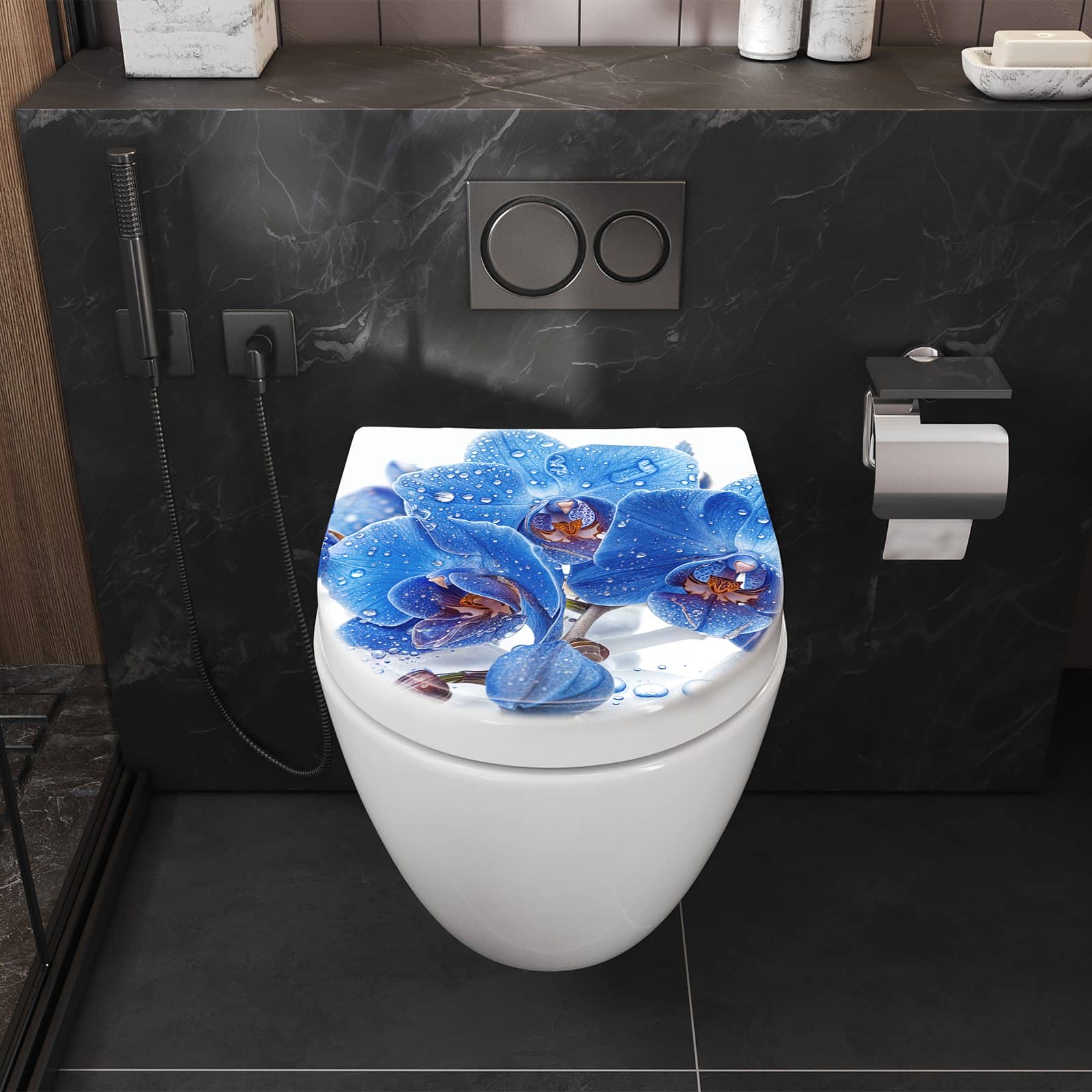 WC-Sitz mit Absenkautomatik Blaue Orchideen
