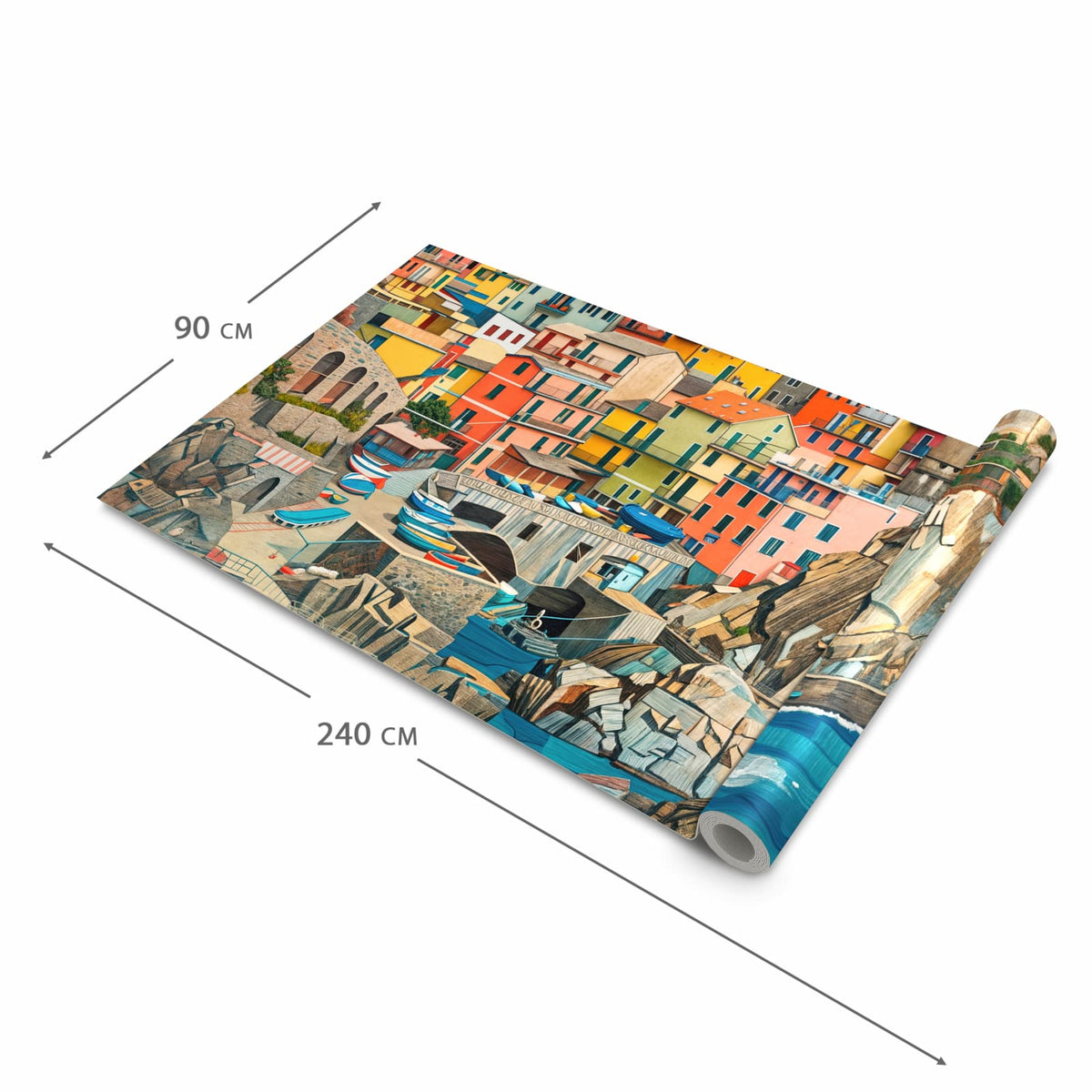 Pflegeleichter waschbarer Küchenläufer mit Motiv Bunte Küstenstadt in der Größe 60x240 cm