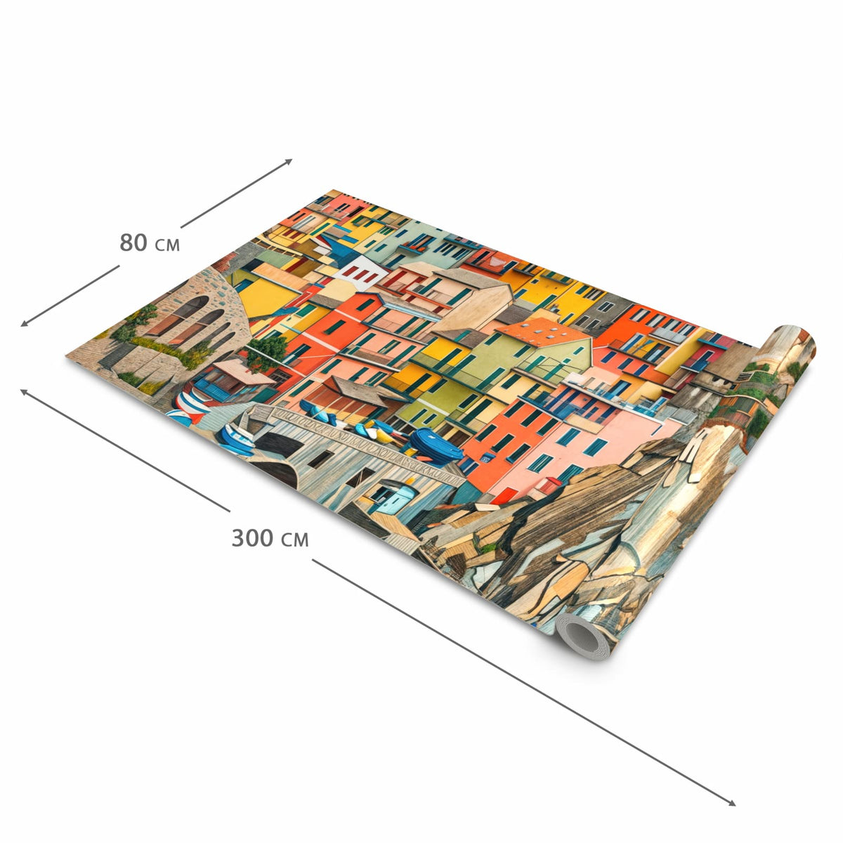 Langlebiger Küchenläufer mit Motiv Bunte Küstenstadt in der Grösse 60x240 cm