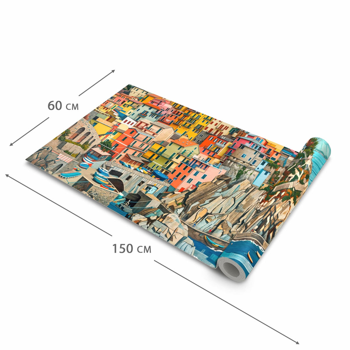 Zeitsparender waschbarer Küchenteppich mit Motiv Bunte Küstenstadt in der Grösse 60x240 cm