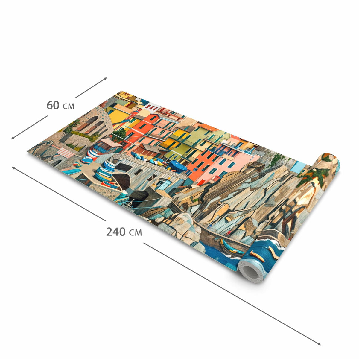 Abriebfester rutschfester Küchenteppich mit Motiv Bunte Küstenstadt in der Grösse 60x240 cm